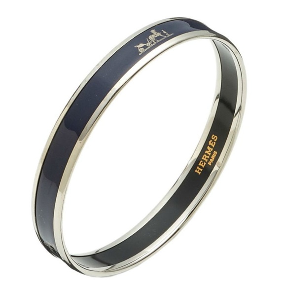 Hermes Jewelry - HERMÈS NAVY CALECHE ENAMEL BANGLE NARROW 65MM